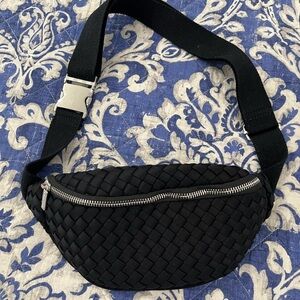BCBG Black Quilted Belt Bag with Adjustable Strap